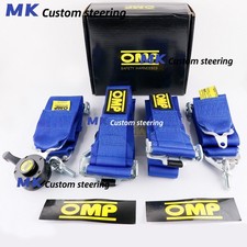 BLUE OMP 4 Point 3" Racing Seat Belt Quick Release Seatbelt Snap-On Harness