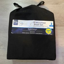 Mainstays Sheet Set Unisex Twin XL Black Wrinkle Resistant Microfiber 3 Piece