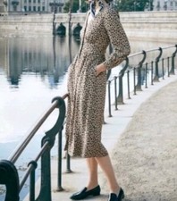 J. Crew Leopard Print A Line Button Front Midi Dress Size 4 Preppy Vintage Fit