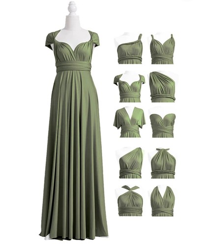 Women’s Green Convertible Infinity Multi-Way Wrap Bridesmaid Maxi Dress