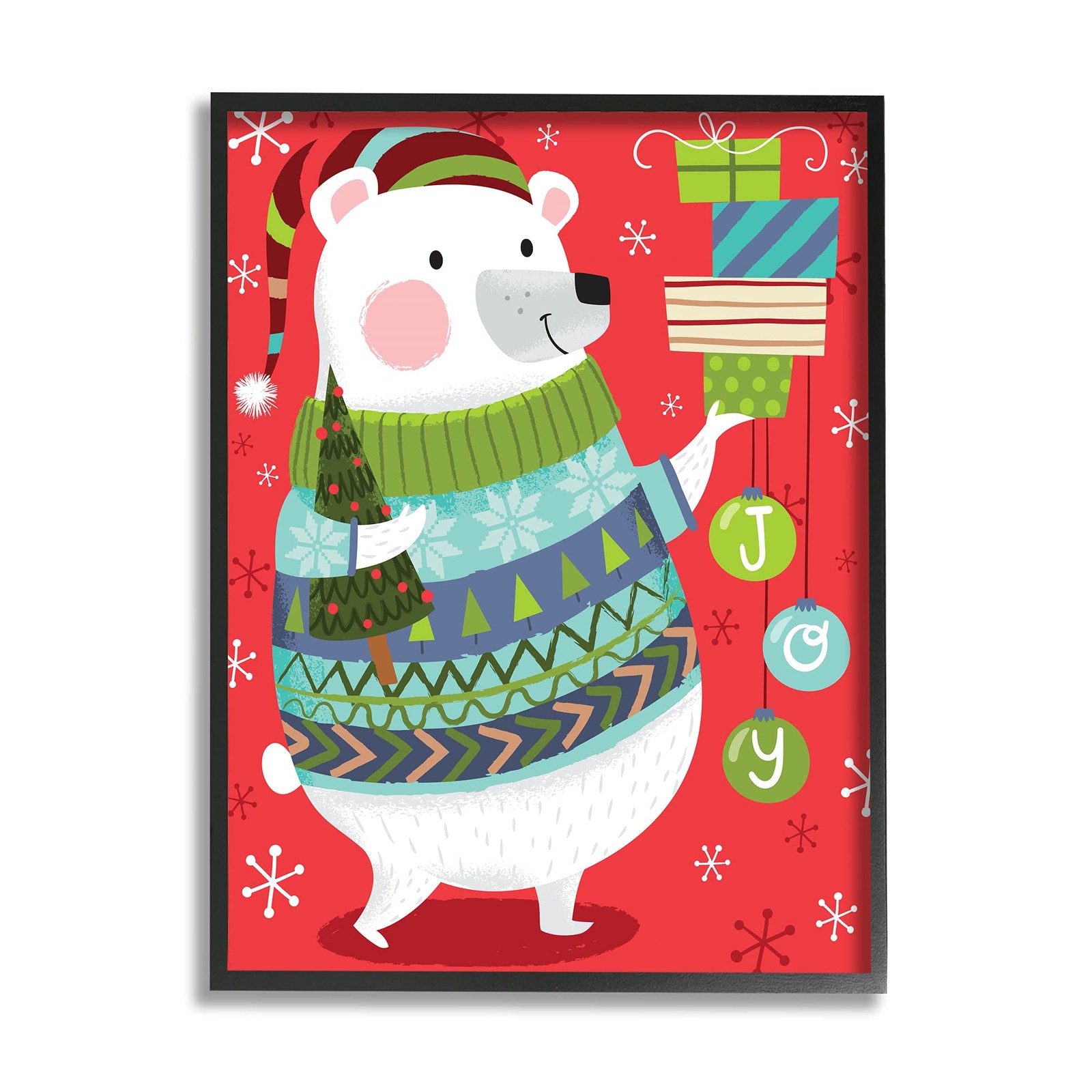 Polar Bear Argyle Christmas Sweater by Arrolynn Weiderhold Black Frame Design