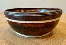 Handmade Ceramic Serving Bowl: Copper, White