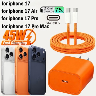 45W Type-C Wall Charger Block USB C Fast Charging For iPhone 17 16 15 ProMax