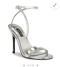 Nine West Moras Rhinestone Embellished Ankle Strap Dress Sandals Silver Size 6M 