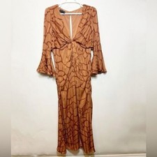 Asos Design Satin Stripe Maxi Dress Abstract Animal Print Size 14