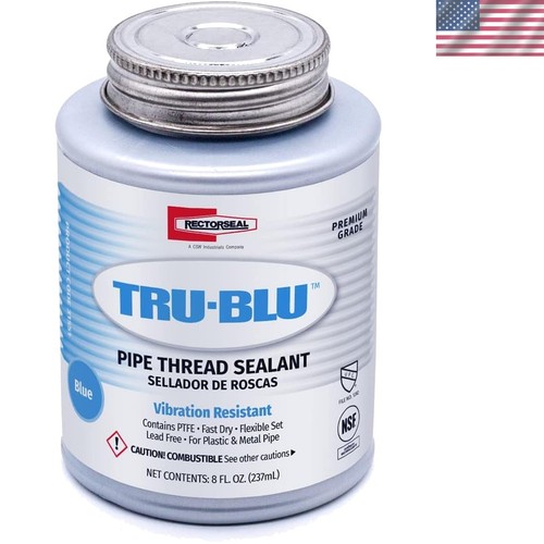 Fast-Drying Tru-Blu Pipe Thread Sealant, PTFE Enriched for Industrial Use, 8 Oz