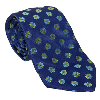 Ted Baker Necktie 58''x 3-3/8'' Cobalt Blue with Green Flowers Silk Floral Tie EUC