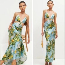 NWT reformation poppies silk maxi dress VILLA LIVIA lemon blue print size 8