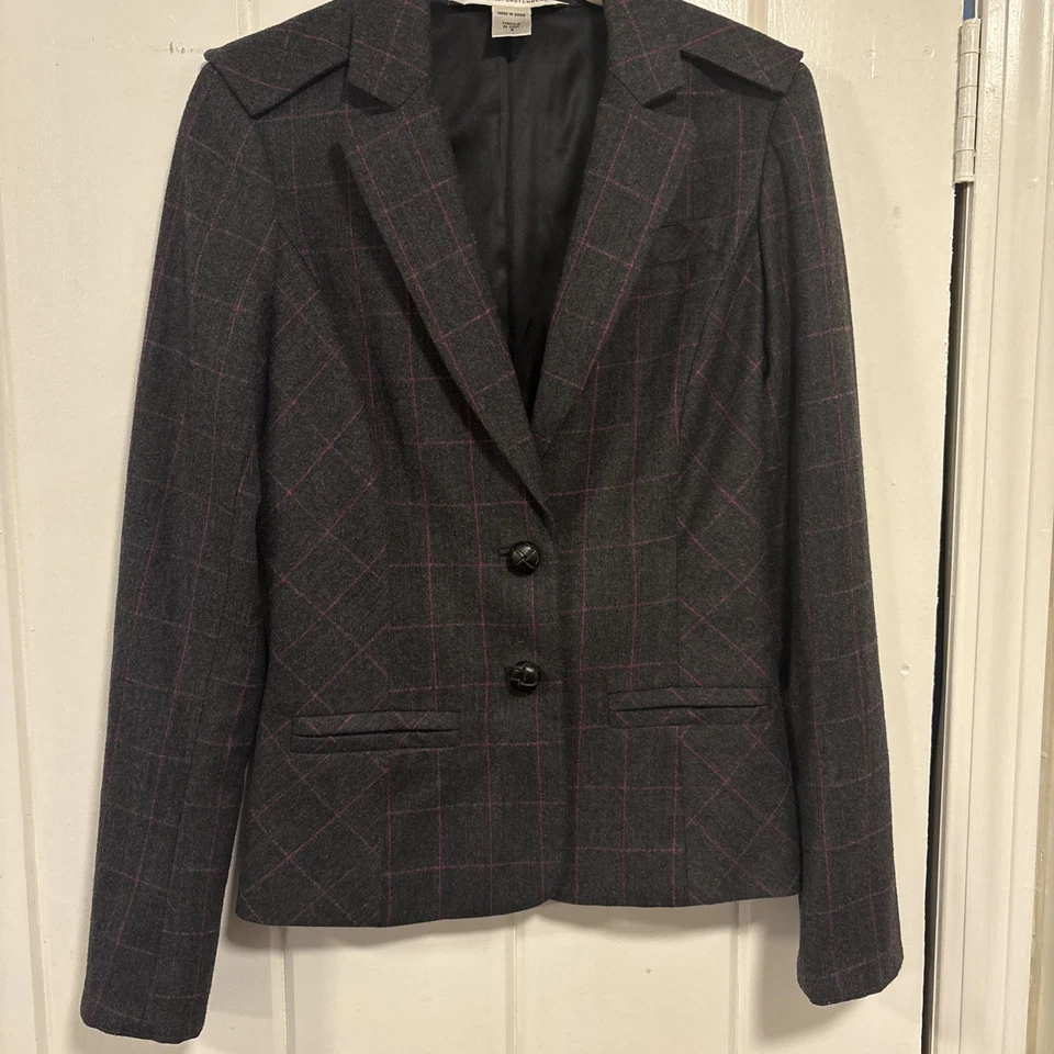 Conjunto Chaleco y Blazer Diane von Furstenberg Talla 8 Mezcla de Lana Negro y Rosa Cuadros Foto 4 de 4