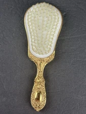 Gold Plated Ornate Floral & Scrolls Design 8" Brush w/ White Bristles