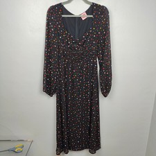 Female Form Star Print Midi Dress Womens Large Black Semi-Sheer Peasant Boho