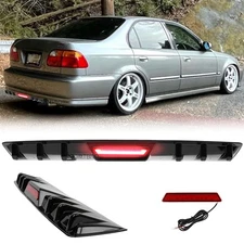 Rear Bumper Diffuser Spoiler Lip LED Brake Light For Honda Civic Coupe 2001-2005