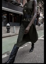 ZARA BELTED MIDI DRESS SIZE MEDIUM REF 1165/199 Green KHAKI