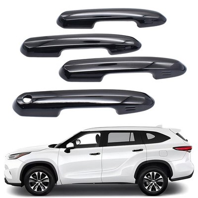 Set of 4 Exterior Door Handle Covers Glossy Black For Toyota Highlander 2021-25