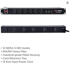 CyberPower CPS1215RMS Rackmount Surge Protector, 120V/15A, 12 Outlets, 15' Cable