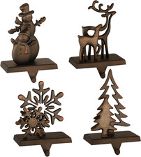 Set of 4 Christmas Stocking Holders, Uniquely Designed Xmas Fireplace Hooks Mant