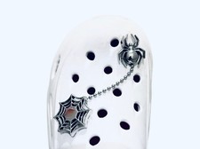Authentic crocs brand shoe charm spider and web on a chain, metal new NWT