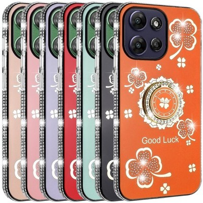 For Moto G Power 2026/2025 Case Lucky Clover Glitter W/Diamonds Edges Ring Stand