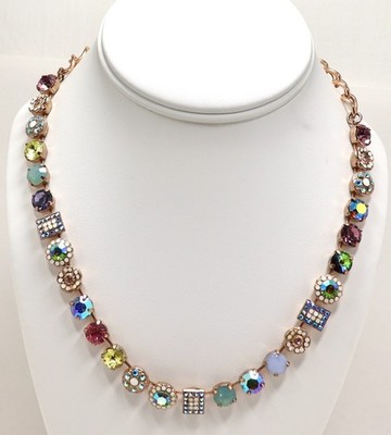 VINTAGE MARIANA SWAROVSKI CRYSTAL FLORAL NECKLACE ROSE GOLD CHAIN 18''