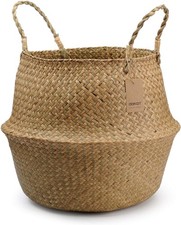 Natural), Wicker Woven Storage Basket (14.1“ Diameter x 13.8" Height), Extr