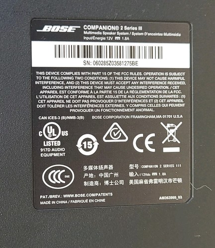 Bose Companion 2 Series III Multimedia Computer PC Laptop Speakers w/ Cables - Photo 8/9