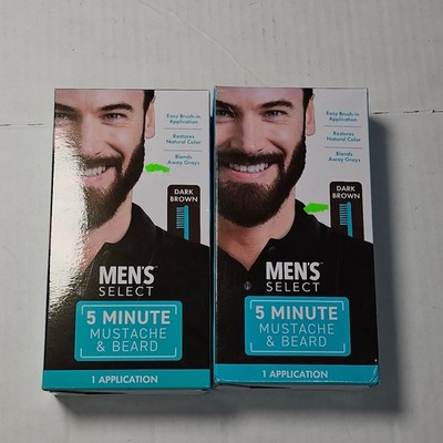 2 Pack Men's Select 5 Minute Mustache & Beard Color Dark Brown Easy Brush-In New