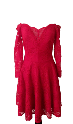 JODI DRISTOPHER FIT N FLARE RED LACE DRESS LINED 3/4 SLEEVE OFF SHOULDER  SIZE 3 | eBay
