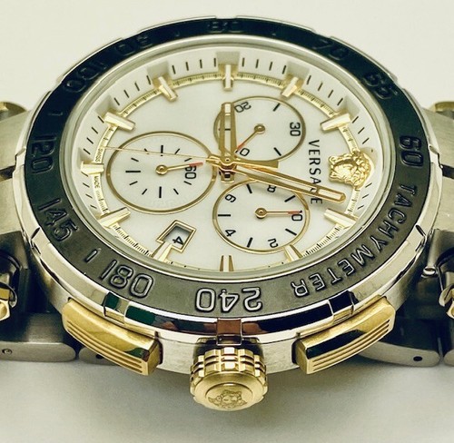 Orologio Versace GRECA CHRONO VEPM Uomo Acciaio Inox Quarzo 45mm Watch - Foto 9 di 14