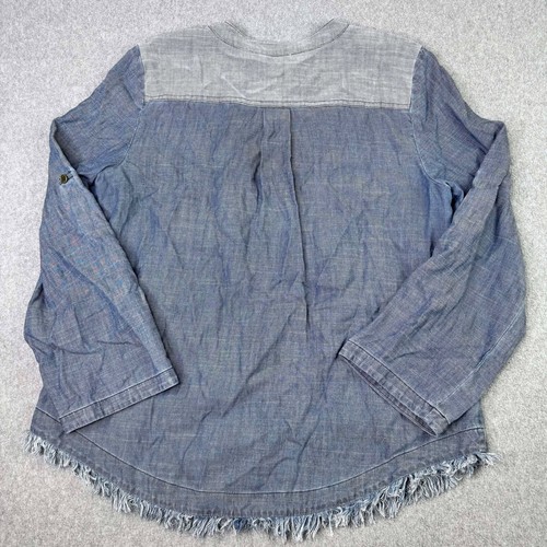Blusa Trina Turk Talla Mediana Top Indigo Kaiko 2 Denim Cambray Mezcla de Lino - Imagen 3 de 6