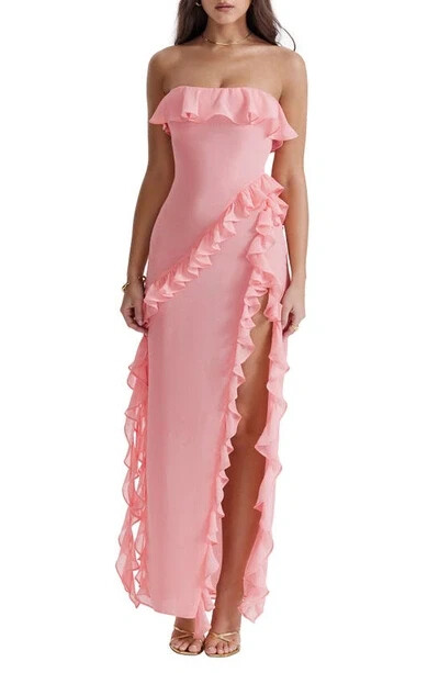 strapless open back dress Petal and Pup Women's Ciao Ruffles Maxi Satin Dress