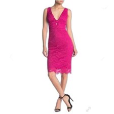 Stunning Pink Lace Dress with V-Neck