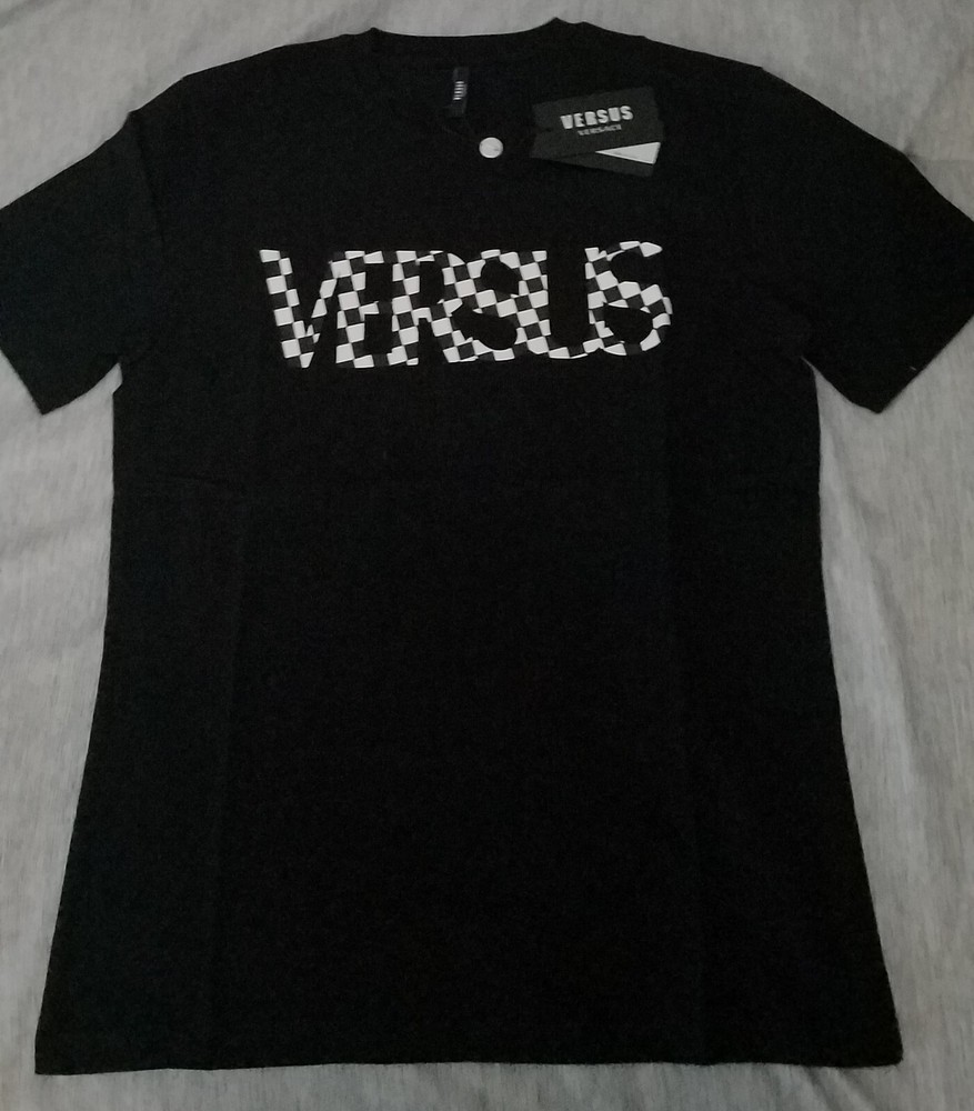 Versus Versace Men's Checkered logo T-shirt Black/white S NWT AUTHENTIC