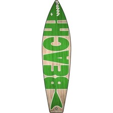 Green Beach Metal Surf Board Sign 17"x4.5" Plaque Home Door Garage Wall