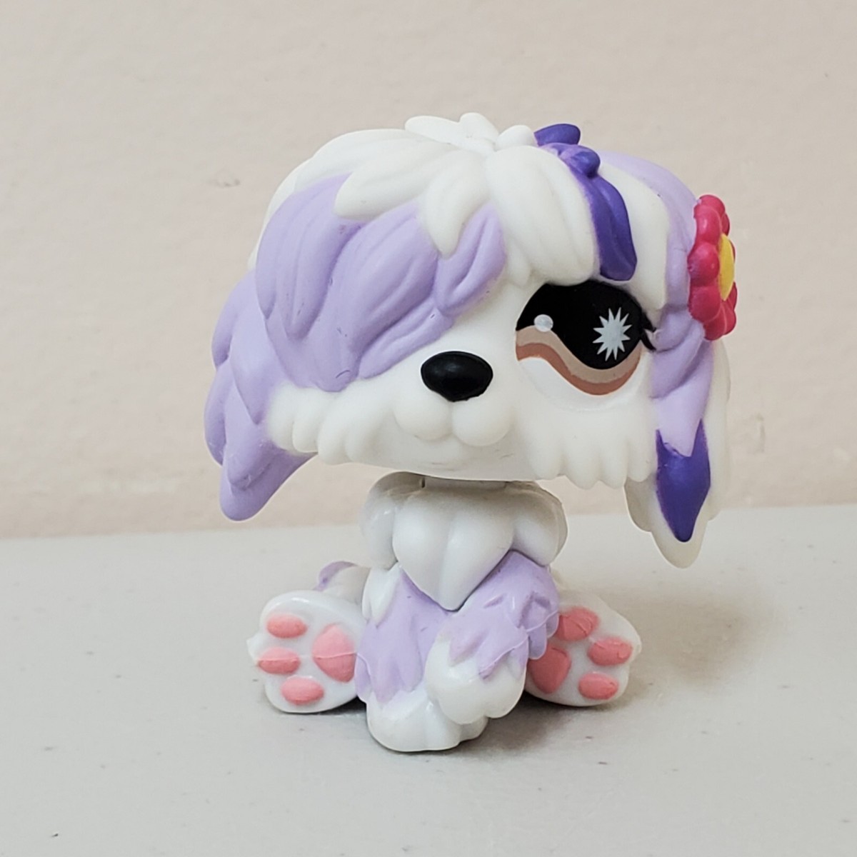 Littlest Pet Shop LPS Authentic White Purple Lavendar Pink Flower Sheep Dog  #921