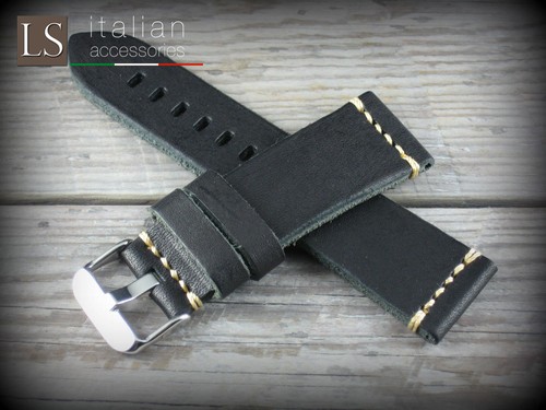 Cinturino orologio 22 24 vera pelle italiana CUOIO VINTAGE LARGE nero - Foto 4 di 7