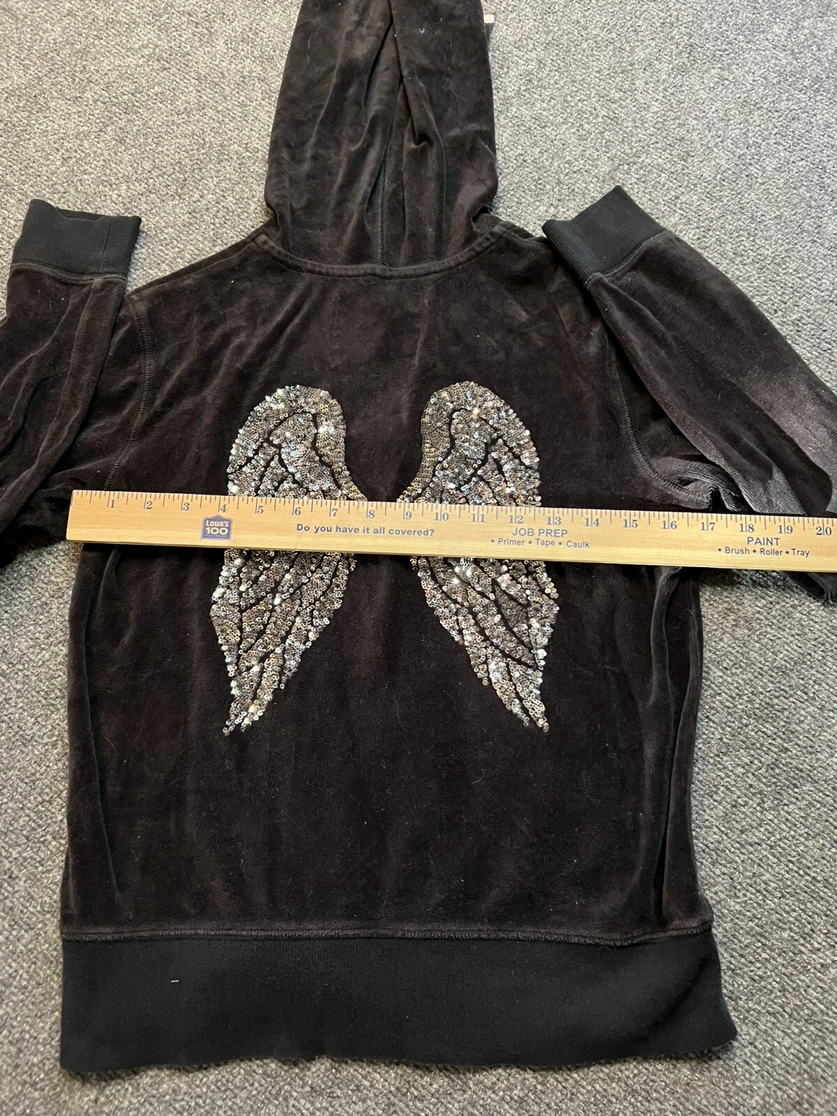 UNDERCOVER Felpa con cappuccio Victoria's Secret cerniera piccola paillettes nera ali angelo velluto LEGGERE Y2K