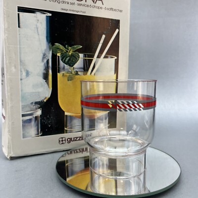 New Vintage Luigi Massoni Guzzini Italy Lucite Acrylic Glasses Whiskey x 6 Box