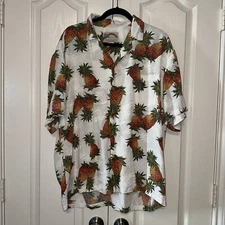 Mens Vintage Paradise Found Camp Collar Button Down Shirt Pineapple Print Large