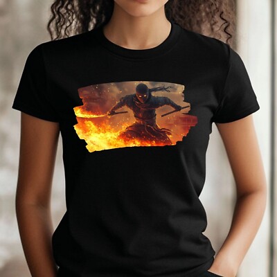Frauen T-Shirt Ninja in Flammen Motiv Baumwolle Größe S bis 3XL