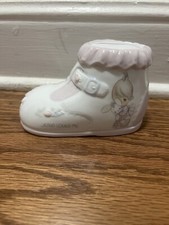 Enesco Precious Moments 'Jesus Loves Me' Pink Ceramic Baby Boot Money Bank
