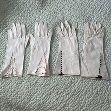 2 Pair Vintage Leather Gloves White Size 7