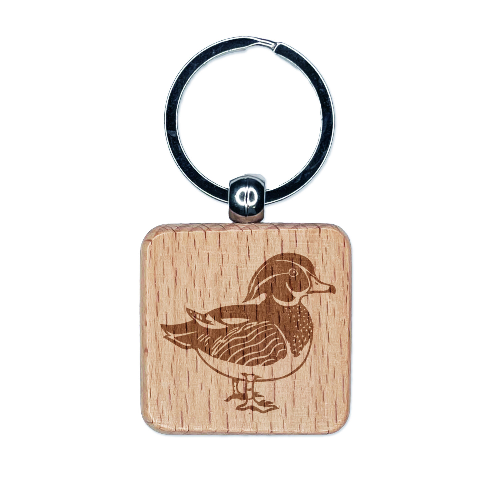Elegant Wood Duck Engraved Wood Square Keychain Tag Charm