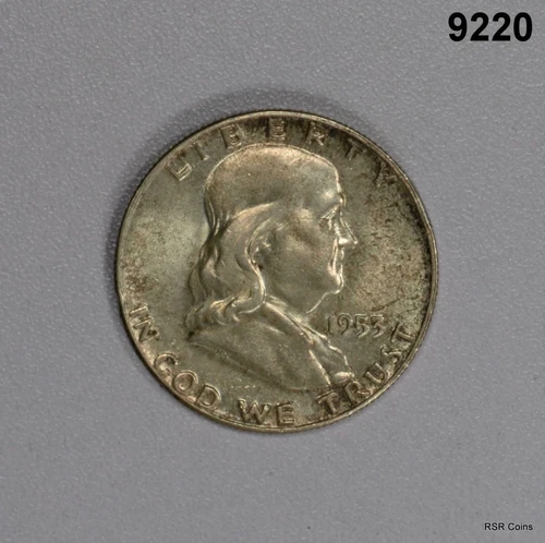 1953 FRANKLIN 90% SILVER HALF! CHOICE AU++! #9220