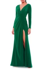 Ieena Mac Duggal Emerald Green Long Sleeve Wrap Jersey Gown Dress Size 12 $398