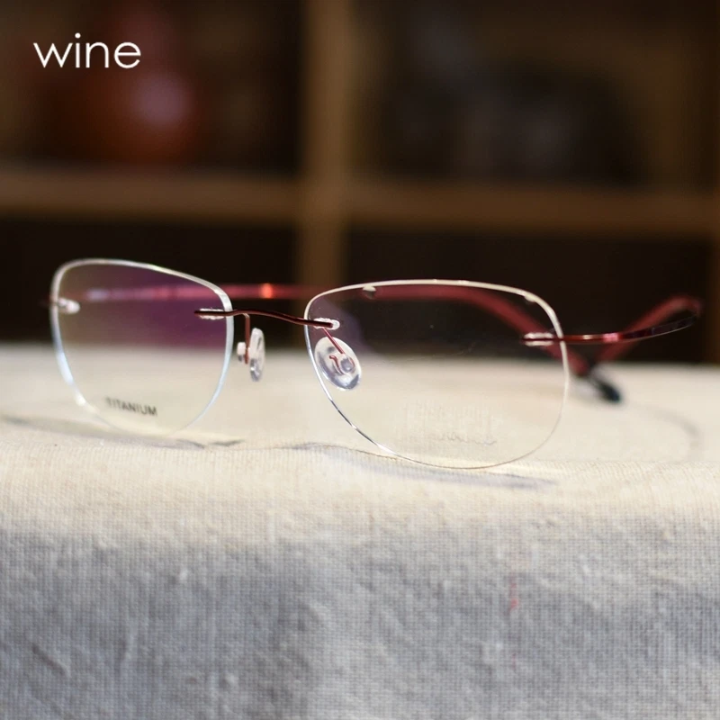 Ultra-Ligero β Titanio Púrpura Gafas Marco Mujer Gafas de Vino Sin Montura Foto 4 de 4