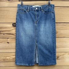 Vtg Gap Jean Skirt 4 Midi Pencil Straight Front Slit Stretch Denim Y2K Style B7