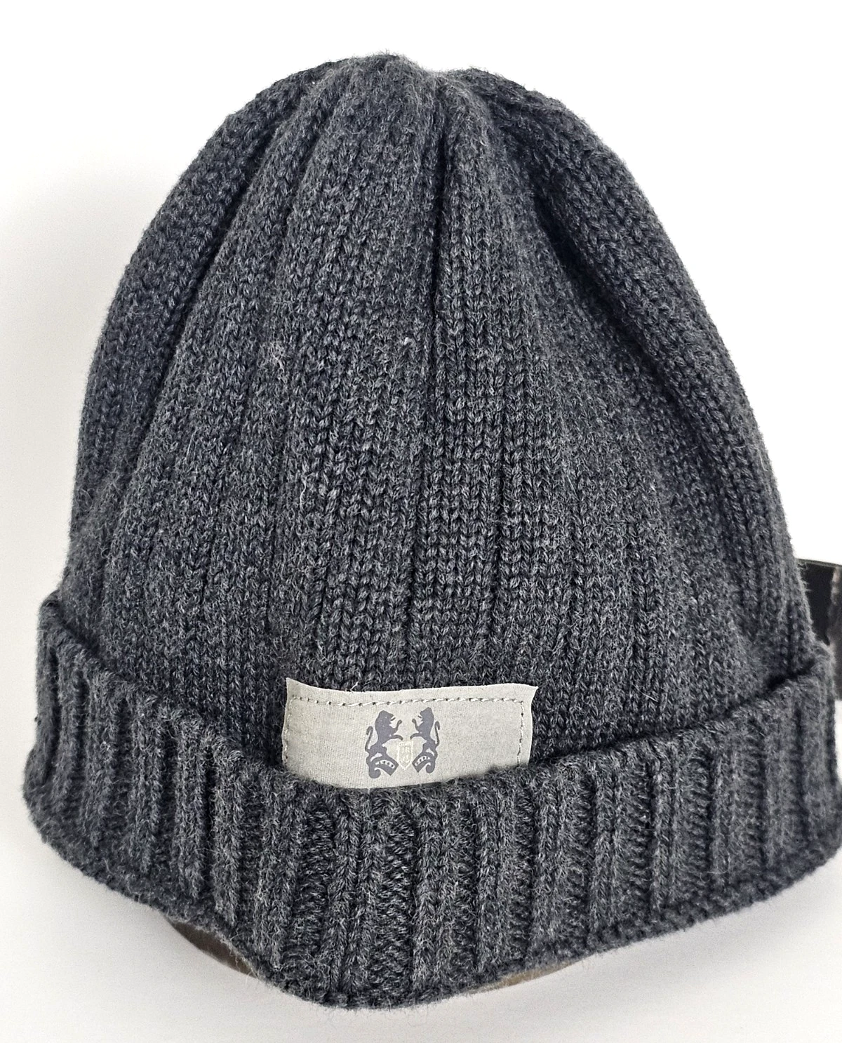 Ikks Boy's/Toddler Gray Rib Turn Up Beanie Cotton/Laine Wool w Logo Size T3 -New