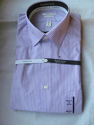 NWT Men's Van Heusen Wild Orchid Purple,White Striped long sleeve sz 16 34-35