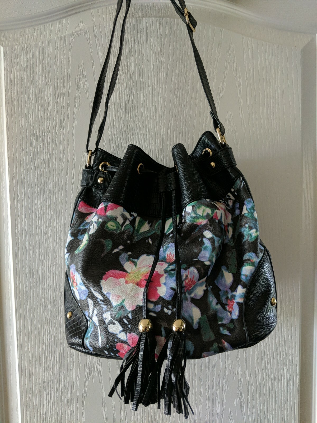 Apt 9 Black Floral Bucket Style Handbag eBay