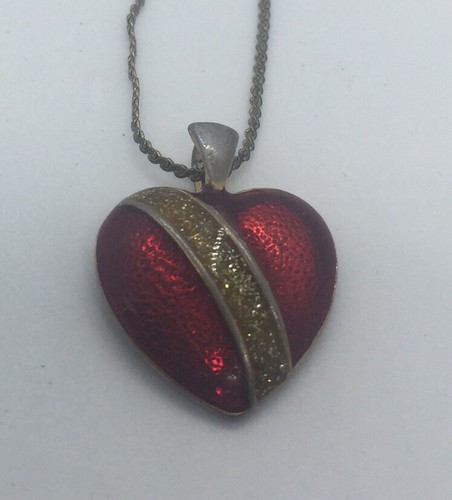 Red Enamel Heart Pendant Necklace 